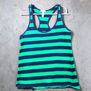 VTG Vixen Striped Tank Top Large Blue Green Racerback Cotton Preppy Y2K Nautical